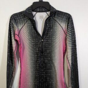 NIKE Pro 1/4 Zip Pullover Women’s S Gray Pink Geometric Print Long Sleeve